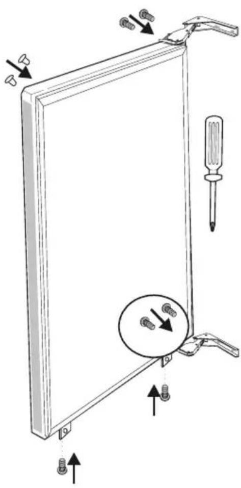 Diagram showing a door frame with screwdriver, screwdriver handle, and screw holder, indicating mounting or repair instructions.