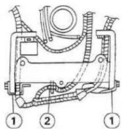 Technical diagram of a mechanical component with numbered parts labeled 1 and 2