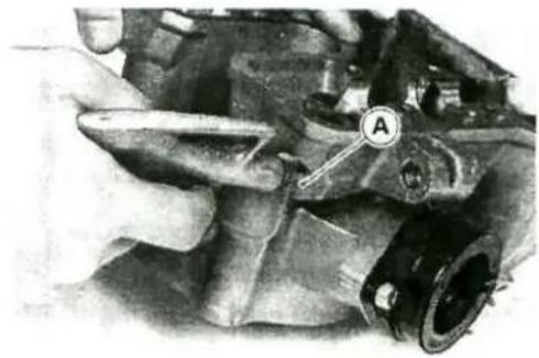 Close-up of a mechanical component with a labeled section A, showing hands and parts without any readable text or symbols.