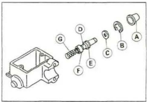 Technical diagram of a mechanical assembly with labeled parts A through G