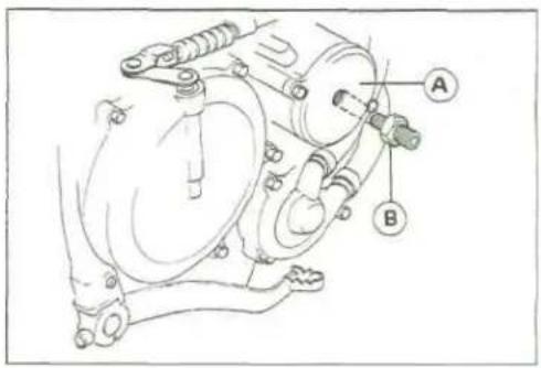 Technical diagram of a mechanical assembly with labeled parts A and B