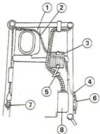 Technical diagram of a mechanical device with numbered components for identification