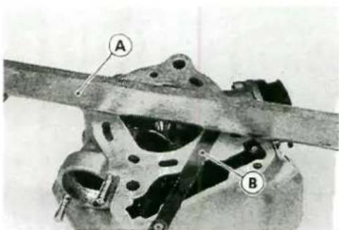 Technical diagram of a mechanical assembly with labeled parts A and B