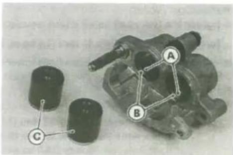 Mechanical component with labeled parts A, B, and C, showing no visible text or symbols beyond labels