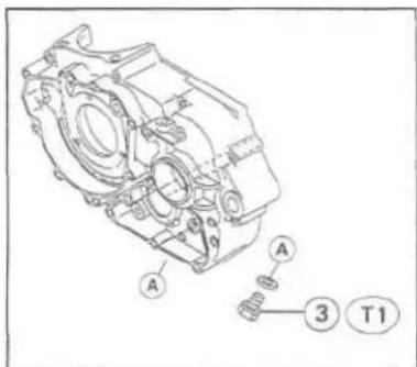 Technical diagram of a mechanical assembly with labeled parts A and T1, showing internal components and connection points.