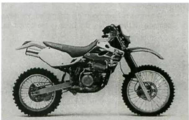 Side profile of a vintage off-road motorcycle with visible engine and wheels (no text or symbols)