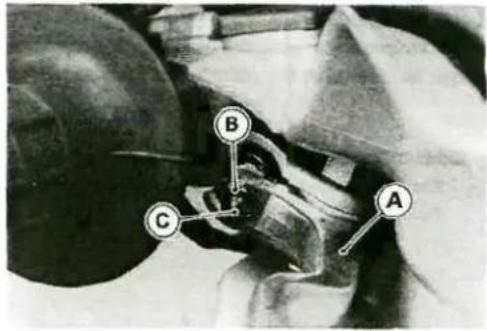 Medical or anatomical diagram with labeled points A, B, and C indicating specific structures or regions.