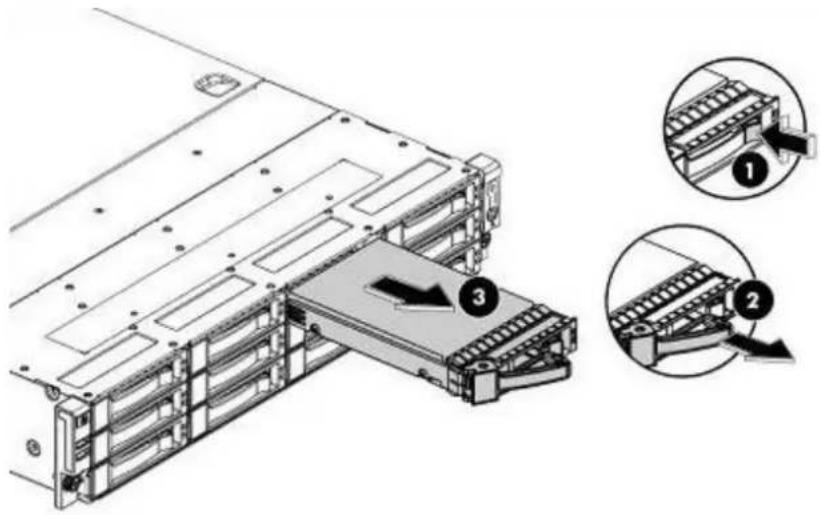 Technical diagram showing server rack assembly with labeled components and directional arrows indicating movement or flow.