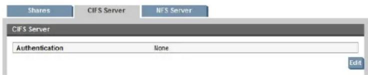 Shares CIFS Server NFS Server CIFS Server Authentication None Edit