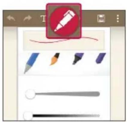 Screenshot of a software interface showing tool icons and a red circular icon with a pen and pencil symbol.