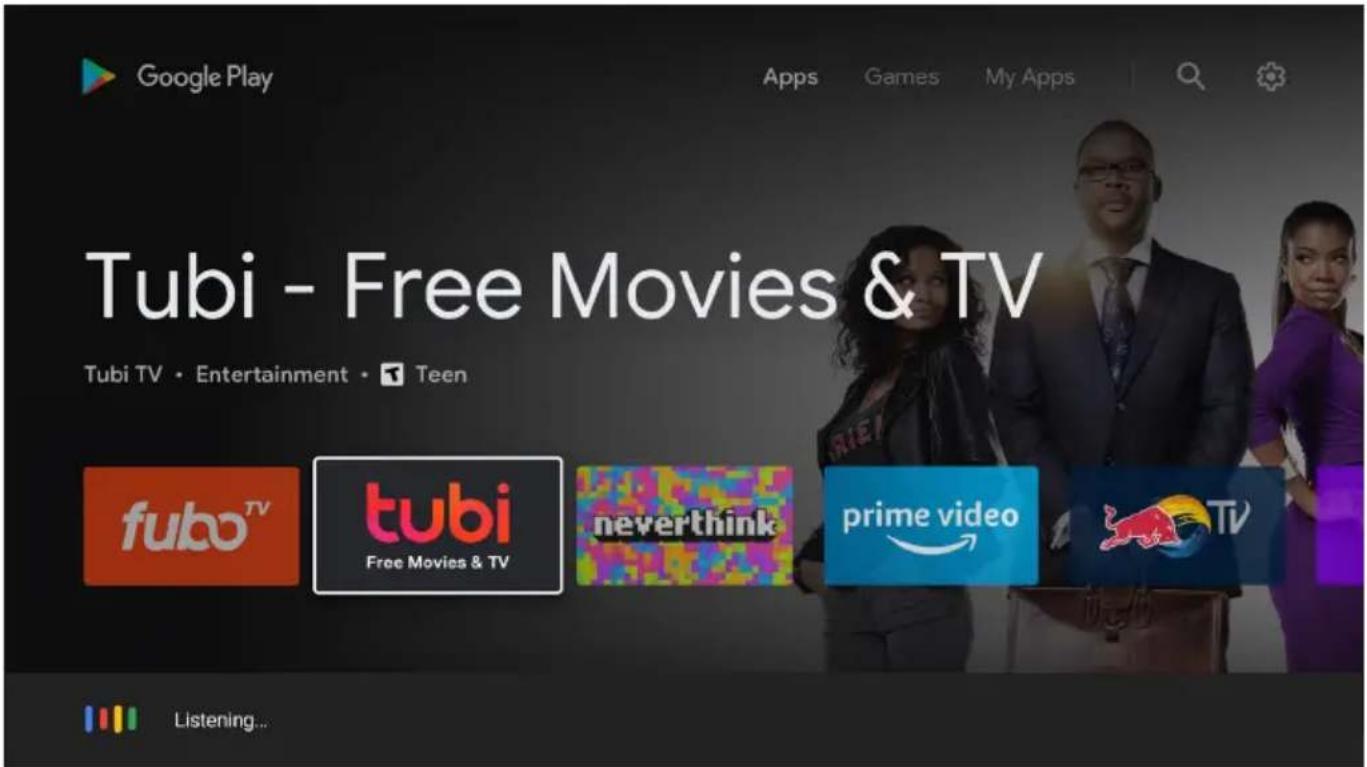Google Play Apps Games My Apps Tubi - Free Movies & TV Tubi TV • Entertainment • Teen fuboTV tubi Free Movies & TV neverthink prime video TV Listening...