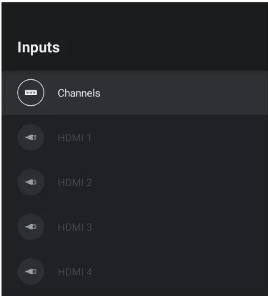 Inputs Channels HDMI 1 HDMI 2 HDMI 3 HDMI 4