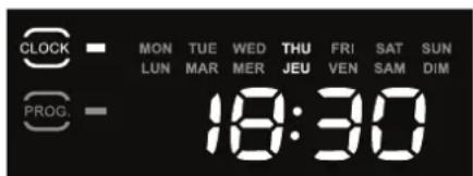 CLOCK MON TUE WED THU FRI SAT SUN LUN MAR MER JEU VEN SAM DIM PROG. 18:30