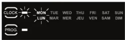 CLOCK MON TUE WED THU FRI SAT SUN LUN MAR MER JEU VEN SAM DIM PROG.