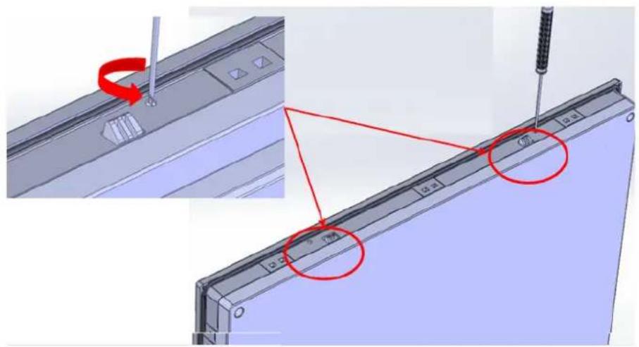 Technical diagram showing a device panel with red annotations highlighting specific components, including a 10.75mm mark and a screwdriver.