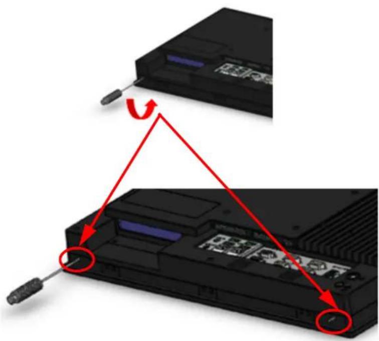 Diagram showing device port connection with red arrows indicating a switch and cable movement, labeled in Chinese.