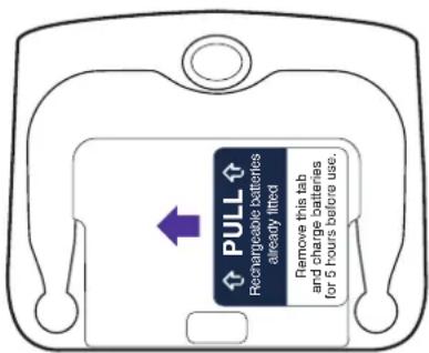 PULL Rechargeable batteries already fitted Remove this tab and charge batteries for 5 hours before use.