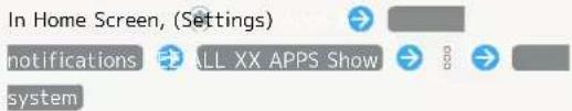 In Home Screen, (Settings) notifications ALL XX APPS Show system