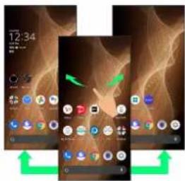 Screenshot of a mobile app interface showing three smartphone screens with icons and green arrows indicating navigation or interaction.