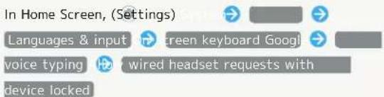 In Home Screen, (Settings) Languages & input → screen keyboard Googl voice typing → wired headset requests with device locked
