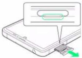 Diagram showing a device with a labeled component and a speech bubble containing a rounded rectangle, with a green arrow pointing to it.