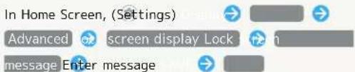 In Home Screen, (Settings) Advanced screen display Lock screen message Enter message
