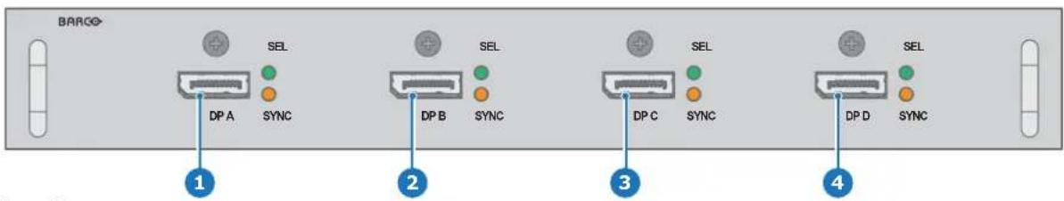 BARCO 1 DEL 2 SEL 3 SEL 4 DP A SYNC DP B SYNC DP C SYNC DP D SYNC
