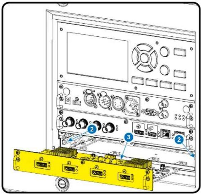 Diagram of an electronic device rear panel with labeled ports and connectors, showing internal components like switches, relays, and connectors.