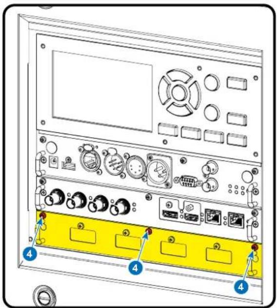 Diagram of an electronic device rear panel with labeled ports and control buttons