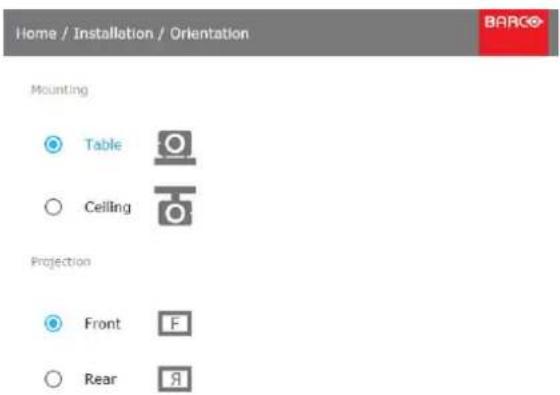 Home / Installation / Orientation BARCE Mounting Table Ceiling Projection Front Rear