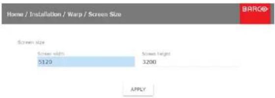 Home / Installation / Warp / Screen Size Screen size Screen width 5120 Screen height 3200 APPLY