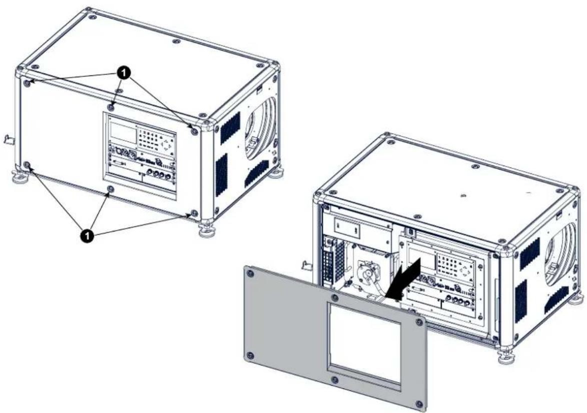 Technical diagram of an electronic device with labeled components, showing front, side, and internal views.