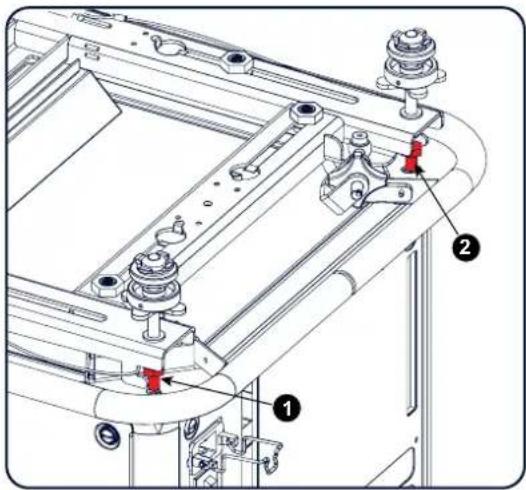 Technical diagram of a mechanical assembly with labeled parts 1, 2, and numbered annotations