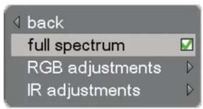 back full spectrum RGB adjustments IR adjustments