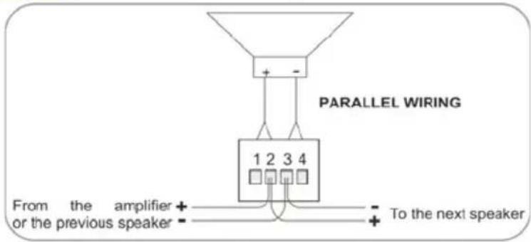 PARALLEL WIRING 1 2 3 4 From the amplifier + or the previous speaker - To the next speaker