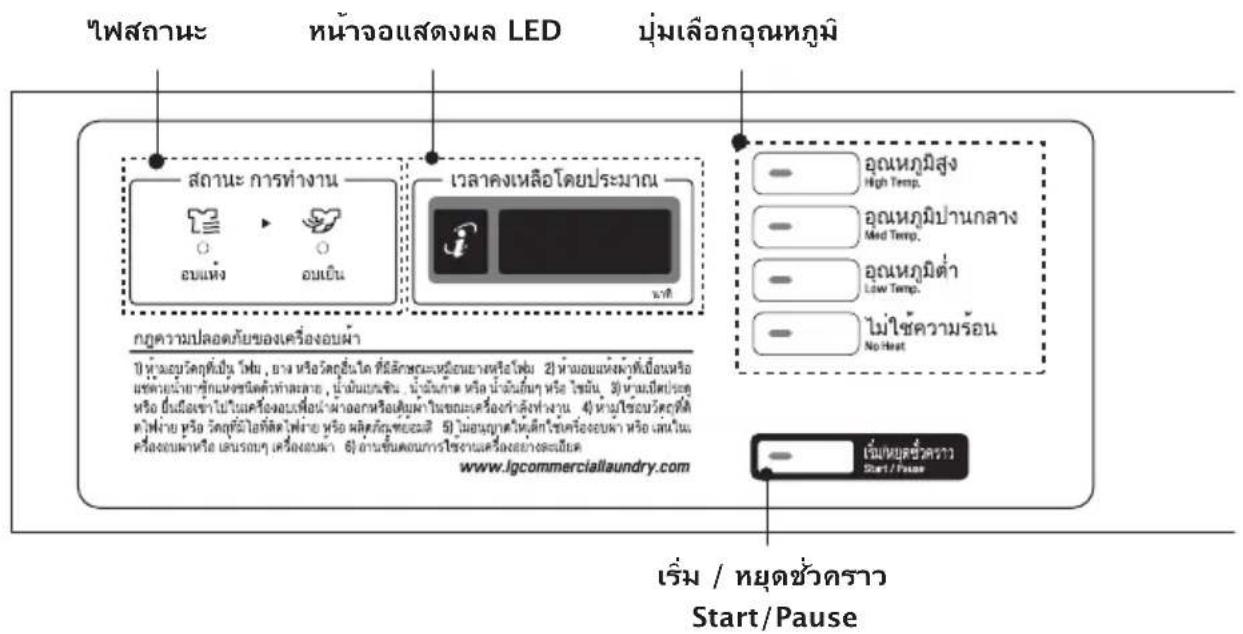 ไฟสถานะ หน้าวจอแสดงผล LED บุ่มเลือกอุณหภูมิ สถานะ การทํางาน อปแพร อปเย็น เวลาคงเหลือโดยประมาณ อุณหภูมิสูง High Temp. อุณหภูมิป่านกลาง Med Temp. อุณหภูมิต่ํา Low Temp. ไม่ใช้ความร้อน No Heat กรุงความปลอดภัยของเครื่องอบผ้า ปี หุ้ว subsetsด้วยที่มีน โหม , อาร หรือวัตถุซึ่นไค ที่วิลักษะและเร็จของแต่โหม 2) ห้าว subsetsด้วยที่มีนหรือ แต่ subsetsด้วยการซุ้นเชิงต์ทําลลา , บัญชันMAX นักมิลมา หรือ นักมิลมา หรือ ไขมัน . 3) ห้าว subsetsด้วย หรือ ยืนเมืองฯในไผ่มเครื่องอบเทื่อน่าผ่าออกหรือเดูฟาในขอมเครื่องาลังที่งวน . 4) ห้าว subsetsด้วยที่ ต่างฝ่าย หรือ วัตถุซึ่นไคที่ต่อไฟฟ่าย หรือ ผลค์เซีย Комสี 5) ในอนฤตให้ตึกใช้เครื่องบะค่า หรือ เดิน参 ครื่องบะค่าไป เสนิรถคุ เครื่องบะค่า . 6) ล้านขับผดในการใช้งานเครื่องบะค่าจะเมื่อ www.lgcommerciallaundry.com เริ่ม / หยุดช่ววคราว Start/Pause