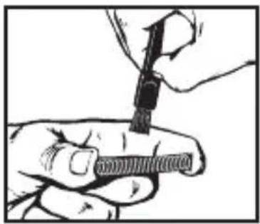 Illustration of a hand holding a coiled cable with a tool inserted (no text or symbols visible)