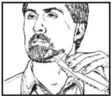Line drawing of a man's beard and hand brushing her teeth (no text or symbols)
