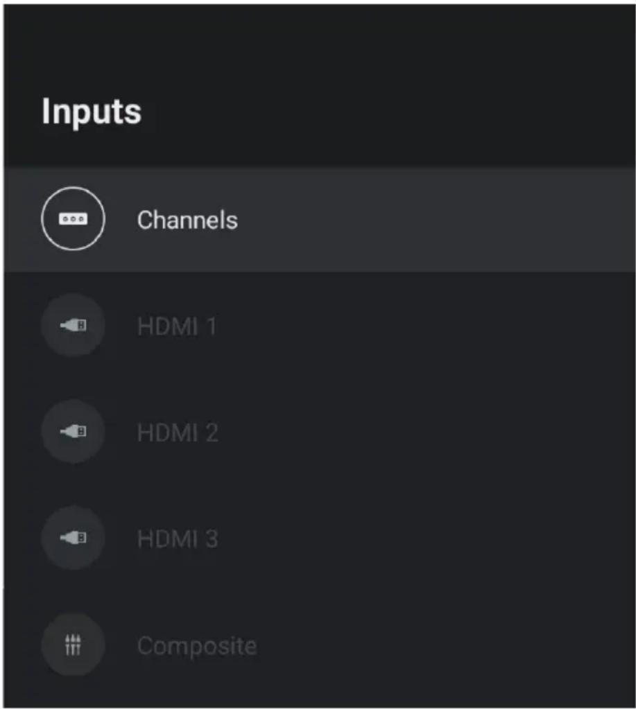 Inputs Channels HDMI 1 HDMI 2 HDMI 3 Composite