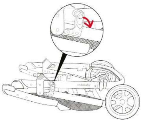 Technical diagram of a car steering wheel assembly with labeled components and a magnified inset showing a red arrow indicating rotation.