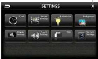 SETTINGS Clock System Settings Brightness Background Camera Settings Sound Settings Video Camera Settings