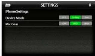 SETTINGS iPhone Settings Device Mode Mic Gain