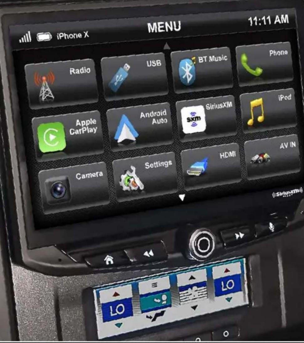 iPhone X MENU 11:11 AM Radio USB BT Music Phone Apple CarPlay Android Auto SiriusXM iPod Camera Settings HDMI AV IN