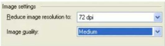 Image settings Reduce image resolution to: 72 dpi Image quality: Medium
