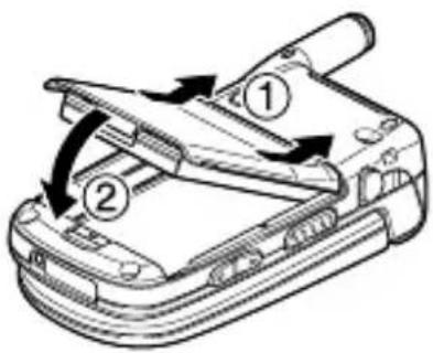 Diagram of a mobile phone with labeled parts and directional arrows indicating movement or operation