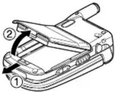Technical diagram of a mobile phone adapter with labeled parts 1 and 2