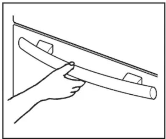 Line drawing of a hand holding a cylindrical object against a wall, with no text or symbols present.