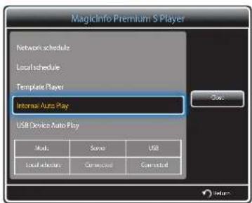 MagicInfo Premium S Player Network schedule Local schedule Template Player Internal Auto Play USB Device Auto Play Multi... Server USB Local server... Command Command