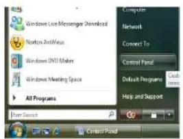 Windows Live Messenger Download Windows Antivirus Windows DVD Maker Windows Meeting Space All Programs Computer Network Connect To Control Panel Default Programs Help and Support Start Search Control Panel