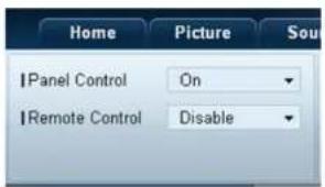 Home Picture Sou |Panel Control On |Remote Control Disable